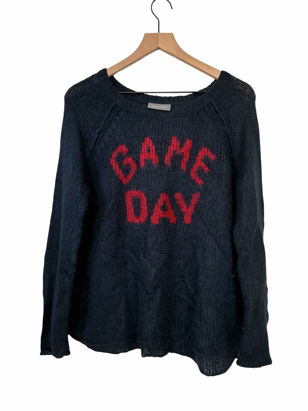 Wooden Ships Navy Red Game Day Loose Knit Wool Blend Sweater Size XS / S Preppy
